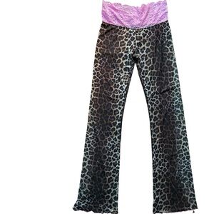 Leopard Print Pants with Pink Lace Detail